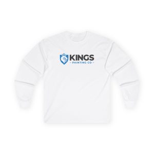 Kings Painting Co. Long Sleeve Tee (Gildan 2400) featuring "Kings Painting Co" in black and blue text and a blue lion shield logo on the chest, displayed flat on a white background.