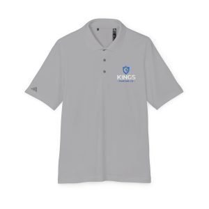A light gray Kings Painting Co. Performance Polo by Under Armour® featuring the company name and a blue crown logo on the left chest, as well as a small dark gray logo on the left sleeve. The shirt includes a three-button placket.